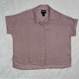 RACHEL Roy 100% Linen Shirt Womens Mauve Polka Dot Oversize Roll Sleeve Sz S